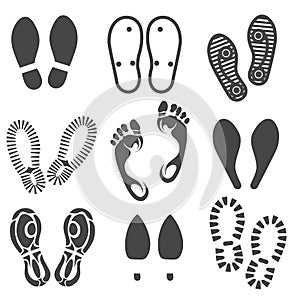 Footprint and shoes prints set