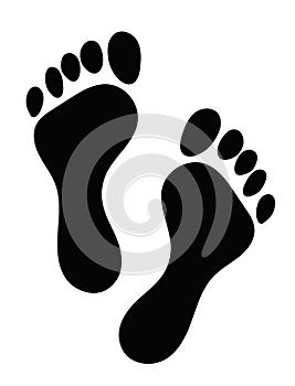 Footprint. Silhouette model feet of people. Drawn in black, isolated on white background.