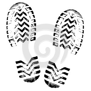 Footprint, silhouette vector. Shoe soles print. Foot print tread, boots, sneakers. Impression icon. photo