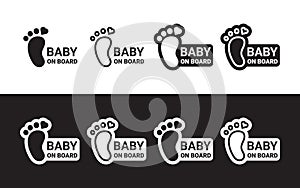 Footprint stickers Baby on Board. Safety pictograms. Vector scalable graphics