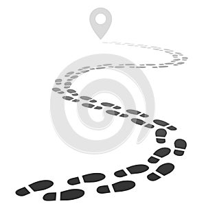 Footprint trail. Footstep walking snow trace. Footpath road away in perspective isolated vector illustration