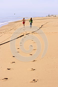 Footprints of competing at the beach