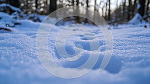 Footprints in Deep Snow of Winter Forest