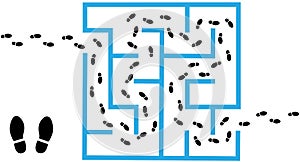 Footprints find solution through maze puzzle