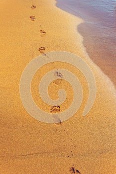 Footprints on golden sand