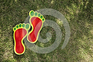 footprints on the grass, Trace of footsteps on beautiful green grass