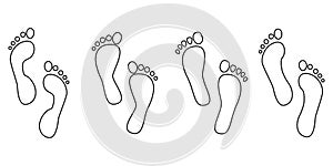 Footprints human silhouette, vector set, isolated on white background. Vector illustration