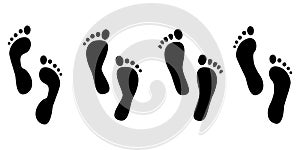 Footprints human silhouette, vector set, isolated on white background. Vector illustration