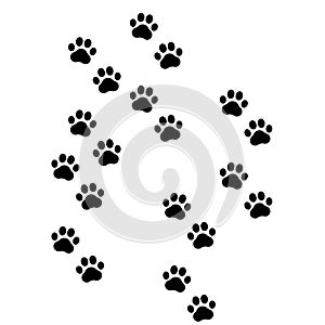 Footprints for pet, dog or cat. Pets print. Walks paw. Black silhouette shape steps isolated on white background. Design walking