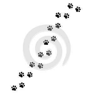 Footprints for pets, dog or cat. Pet prints. Paw pattern. Foot puppy. Black silhouette shape paw print. Footprint pet. Animal trac