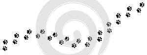 Footprints for pets, dog or cat. Pet prints. Paw pattern. Foot puppy. Black silhouette shape paw print. Footprint pet. Animal trac photo