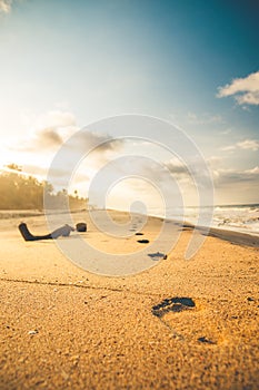 Footprints in the sand at the beach