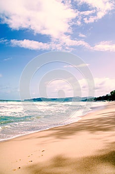 Footprints on the sand beach