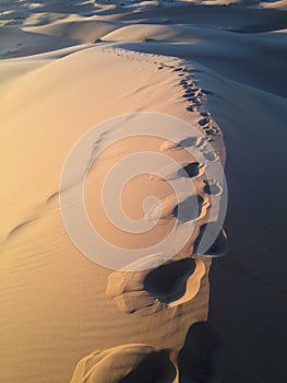 Footprints in the sand dunes