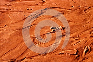 Footprints in the sand on the footpath towards Horseshoe Bend in Arizona