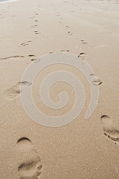 Footprints in the sand of Ipanema beach.