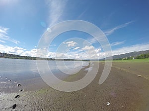 Footprints in the Sand at Lake San Roque in San Roque, Cordoba, Argentina photo