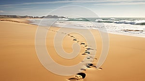Footprints in the sand trace the shoreline.AI Generated