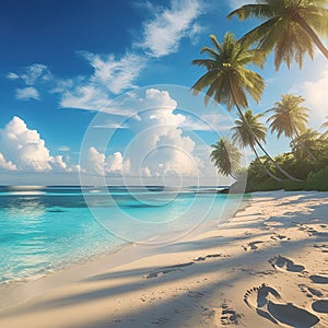 Footprints in the sand on a tranquil beac