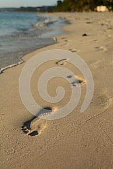 Footprints on the sand. White Beach. Boracay Island. Western Visayas. Philippines
