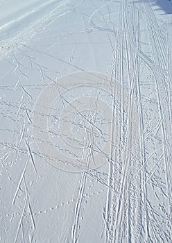 Footprints from skis and people