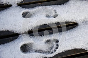 Footprints in the snow Piskew Falls, Northern Manitoba near Thompson