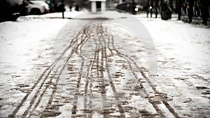 Footprints on the snowy sidewalk