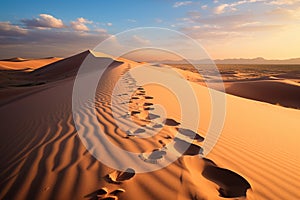 Footprints tell tales natures imprints on a tranquil sand dune