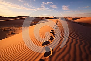 Footprints tell tales natures imprints on a tranquil sand dune