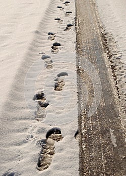 Footprints and tyre tracks