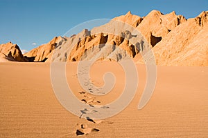 Footprints at Valle de la Muerte in the Atacama Desert photo