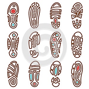 Footprints vector icons of boot shoe sole track print