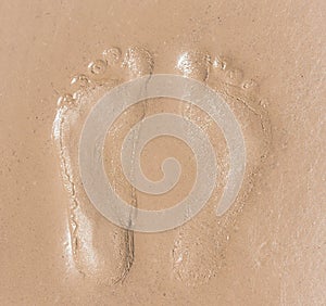 Footprints on wet brown clay