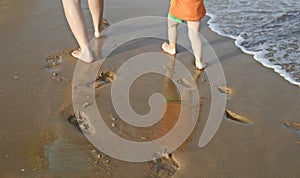 Footprints in wet sand