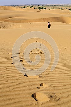 Footprints of a young boy on Sand dunes, SAM dunes of Thar Deser