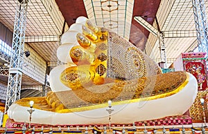 The foots of Shwethalyaung Buddha, Bago, Myanmar