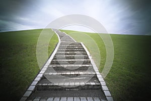 Footstep on a hill at dawn