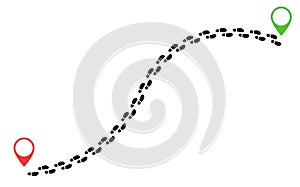 Footsteps footprint trekking route. Follow foot steps track human trail, Walker path print