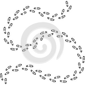 Footsteps footprint trekking route. Follow foot steps track human trail, Walker path print.