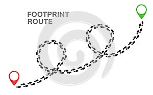 Footsteps footprint trekking route. Follow foot steps track human trail, Walker path print