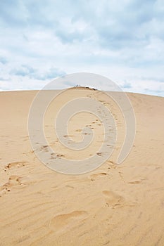 Footsteps leading to the top of Dune of Pilat in France