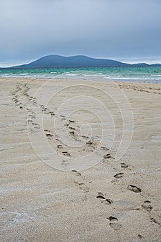 Footsteps in the sand on the beautiful Luskentyre beach, Isle of Harris