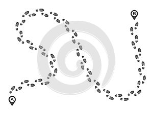 Scale itinerario. traccia impronta modo orologio correre gamba brani un a piedi fare un passo vettore illustrazioni 