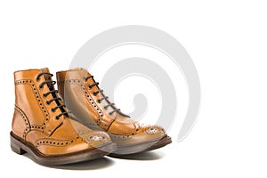 Footwear Ideas. Premium Tanned Brogue Derby Boots Made of Calf L