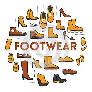Footwear Line Art Thin Icons Set with Boots and Shoes