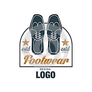 Footwear logo design, estd 1963, vintage badge for shoemaker, shoe shop and shoes repair vector Illustration