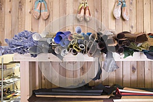 Footwear Materials In Shelves At Shoemaker Workshop
