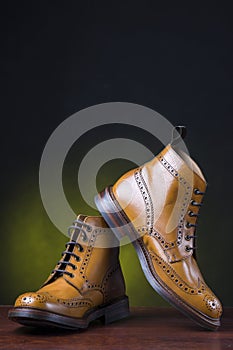 Footwear and Shoes Concepts. Pair of Premium Tanned Brogues