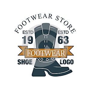 Footwear store, shoe logo, estd 1963, vintage badge for company identity, brand, shoemaker or shoes repair vector