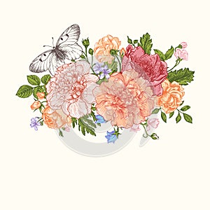 Foral card with garden flowers.